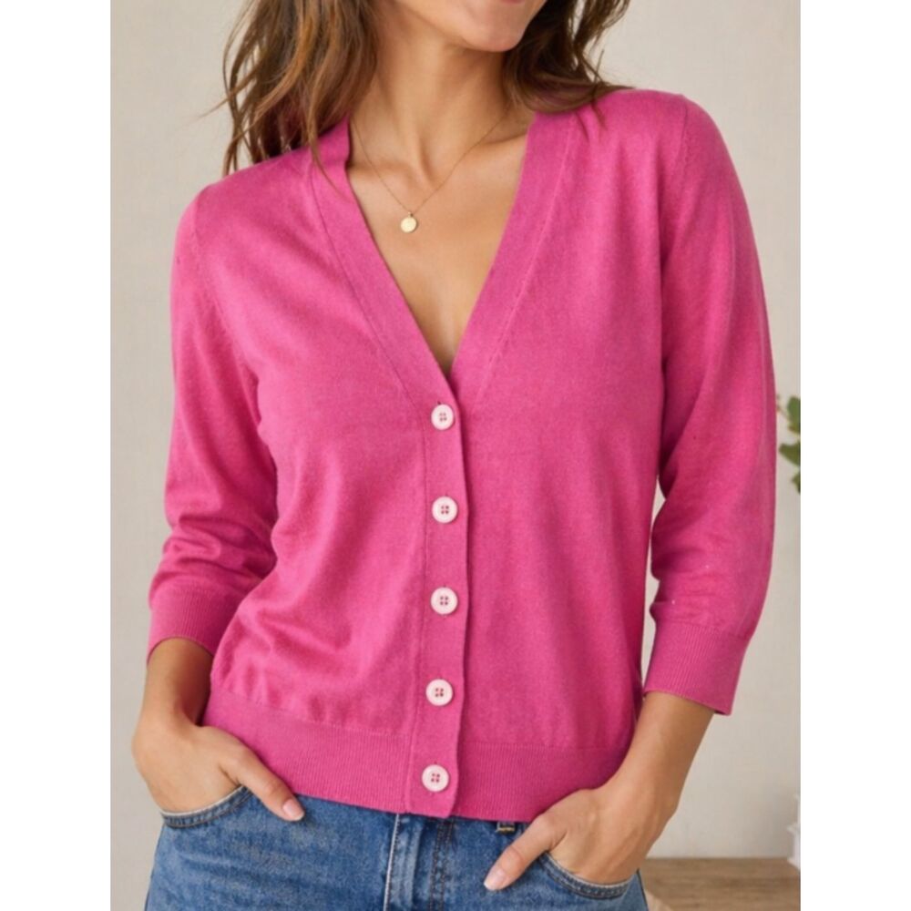 Boden Cotton Blend Women's Pink Button Up Cardigan Sweater 3/4 Sleeve Size 8
